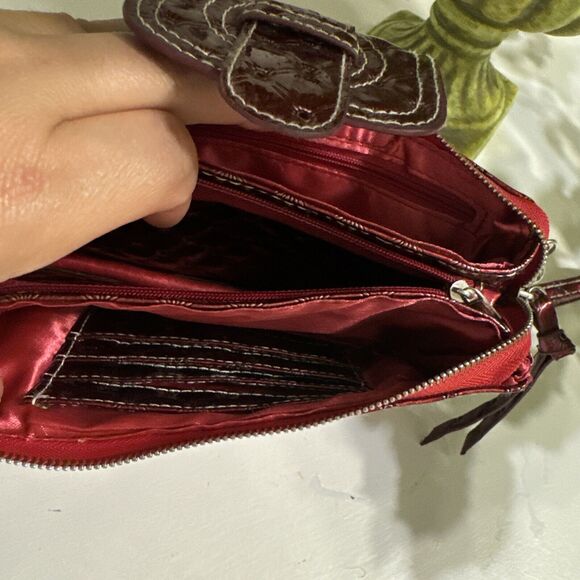 Vintage Y2K Buckle Three Fold Soho Small Keychain Wallet Faux Leather Mirrored - Picture 12 of 13